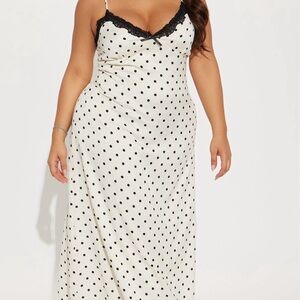 Polka Dot Lace Trim midi dress